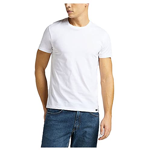 Lee Twin Pack Crew T-Shirts Hombre, Blanco, Large