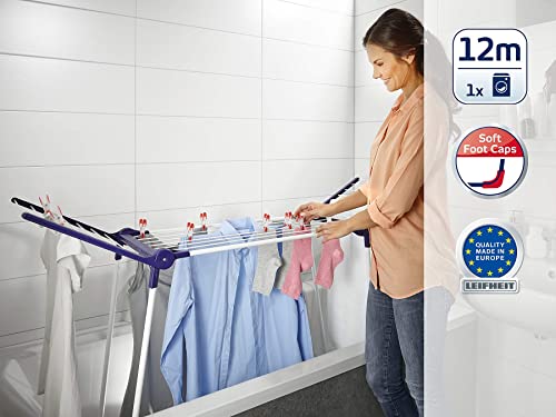 Leifheit Tendedero con alas Pegasus 120 Solid Compact, tendedero de ropa plegable ideal para bañeras, tendedero interior con patas estables