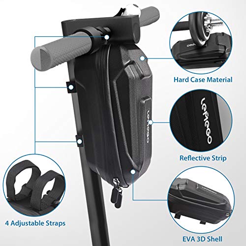 LEMEGO Bolsa de Scooter Eléctrico, Soporte Impermeable EVA Concha Manillar Scooter Eléctrico de Gran Capacidad 2.2L Bolsa de Tubo Frontal y Cubierta de Lluvia para Xiaomi M365 Segway Ninebot ES1/2/3/4