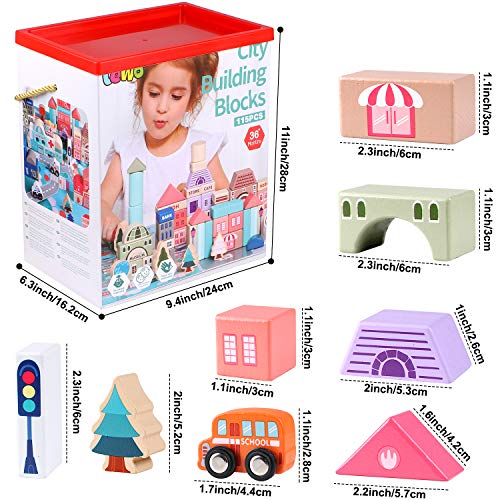 Lewo 115 Piezas de Bloques de Construcción con Mapa de la Ciudad Juegos de Construcción de Madera Ciudad Bloques de Apilamiento Juguetes Educativos de Preescolar para 3 4 5 6 Años Niños Niñas