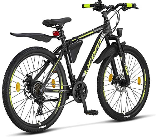 Licorne Bike Bicicleta de montaña prémium para niños, niñas, hombres y mujeres, cambio de 21 velocidades, para hombre, Effect, Niñas, negro/lima (2 frenos de disco)., 66,04 cm