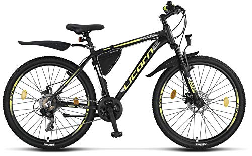 Licorne Bike Bicicleta de montaña prémium para niños, niñas, hombres y mujeres, cambio de 21 velocidades, para hombre, Effect, Niñas, negro/lima (2 frenos de disco)., 66,04 cm