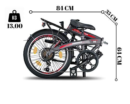 Licorne Bike Phoenix, 20 Pulgadas, Aluminio, Bicicleta Plegable para Hombre y Mujer, Pulgadas con 7 Marchas, Folding, Marco de Aluminio, Cubierta