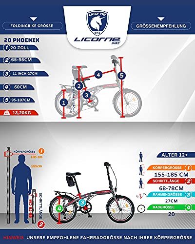 Licorne Bike Phoenix, 20 Pulgadas, Aluminio, Bicicleta Plegable para Hombre y Mujer, Pulgadas con 7 Marchas, Folding, Marco de Aluminio, Cubierta