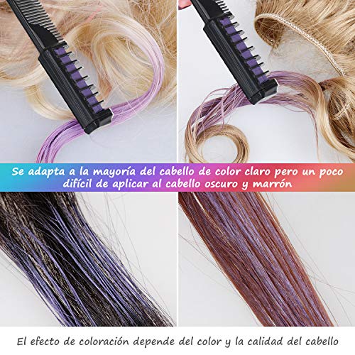 Lictin Tiza para Pelo- 8 Colores Temporal del Pelo con 2 Pares de Guantes Desechables y 2 Chales Desechables, Peine de Tiza de Pelo para Niñas