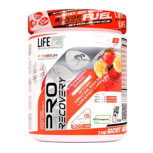 Life Pro Endurance Pro Recovery 800g | Regeneración con Carbohidratos | Maximiza la recuperación | Recuperador Muscular (STRAWBERRY BANANA)