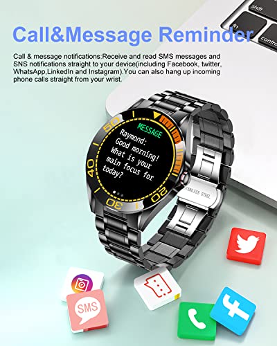 LIGE Reloj Inteligente Hombre de 1,3'', Monitor de Actividad con Pantalla Táctil, Monitor de Frecuencia Cardíaca, Resistente al Aagua IP67, Reloj de Aacero Inoxidable con Cronómetro para Android iOS