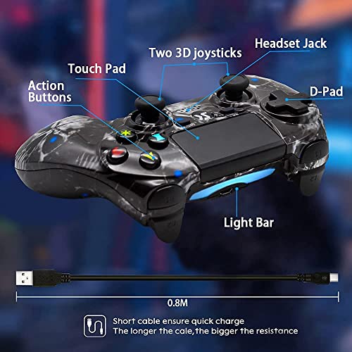 Lioeo Mando para PS4 Inalambricos, Mando para PS4 Gamepad de Doble Vibración Shcok Six-Axis con Touch Pad y Conector de Audio para Playstation 4 / PS3 / PC (Cráneo Negro)