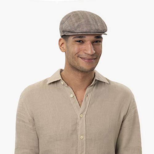 LIPODO Gorra con Cuadros Devron Hombre - Made in Italy de algodón Gorro Ivy Visera, Forro Primavera/Verano - 62 cm Beige