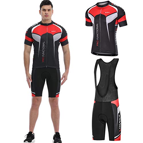 Lixada Maillot Ciclismo Hombre Transpirable Secado Rápido de Manga Corta y Culotte Corto Acolchado para MTB Ciclismo de Carretera