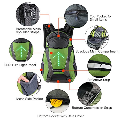 Lixada Mochila de Ciclismo 18L con Luz de Señal LED Mochila Reflectante para Seguridad de Ciclismo,Correr, Acampada en Noche