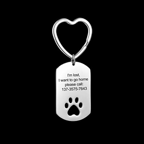 Llavero Personalizado Forma de Pata de Perro con Nombre Grabado de Llavero de Acero Inoxidable Mujer Regalo para el Cumpleaños del Aniversario