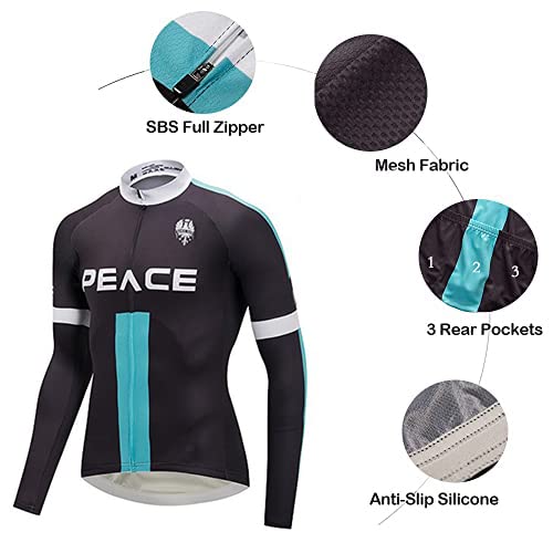 logas Maillot de ciclismo para hombre, manga larga, transpirable, con bolsillo y gel