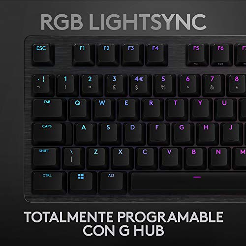 Logitech G512 Teclado Gaming Mecánico, RGB LIGHTSYNC, Teclas retroiluminadas, GX-Táctil Marrón, Aleación de Aluminio, Teclas F Personalizables, Paso de USB, Disposición QWERTY ES - Carbón/Negro