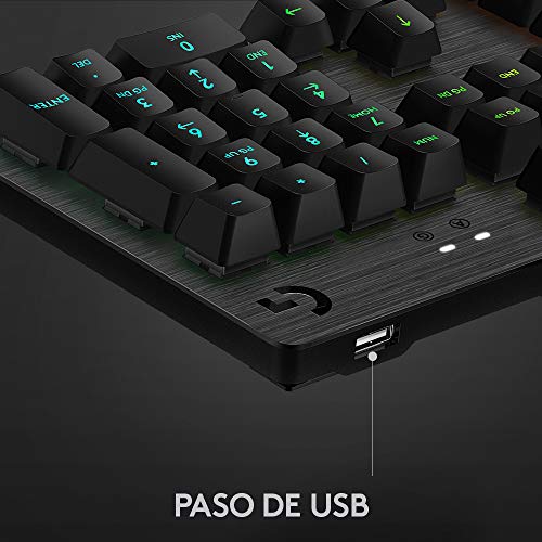 Logitech G513 Teclado Gaming Mecánico con Reposamanos, RGB LIGHTSYNC, Teclas GX-Táctil Marrón, Aleación de Aluminio, Teclas F Personalizables, Paso de USB, Disposición QWERTY ES - Carbón/Negro