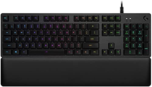 Logitech G513 Teclado Gaming Mecánico con Reposamanos, RGB LIGHTSYNC, Teclas GX-Táctil Marrón, Aleación de Aluminio, Teclas F Personalizables, Paso de USB, Disposición QWERTY ES - Carbón/Negro