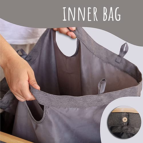 Lonbet - Cesto Ropa Sucia con Tapa Gris - XXL 100 litros - Cubo Ropa Sucia Grande con Asas - Cesto para la Colada - Cesto Ropa Sucia de Bambú