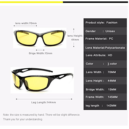 Long Keeper Gafas de sol de Visión Nocturna para Ciclismo Corriendo Pesca de Conducción de Hombres y Mujeres Lente Amarillo