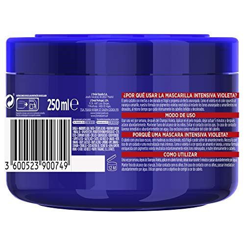 L'Oreal Paris Elvive Color Vive Mascarilla Intensiva Violeta Matizadora, Para Pelo con Bases Oscuras, Mechas o Decolorado, 250 ml