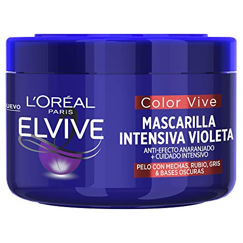 L'Oreal Paris Elvive Color Vive Mascarilla Intensiva Violeta Matizadora, Para Pelo con Bases Oscuras, Mechas o Decolorado, 250 ml