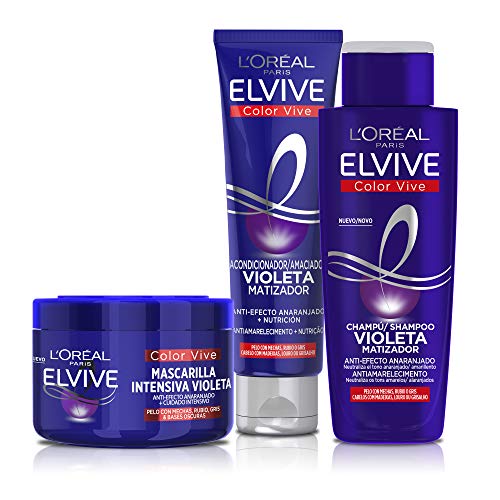 L'Oreal Paris Elvive Color Vive Mascarilla Intensiva Violeta Matizadora, Para Pelo con Bases Oscuras, Mechas o Decolorado, 250 ml