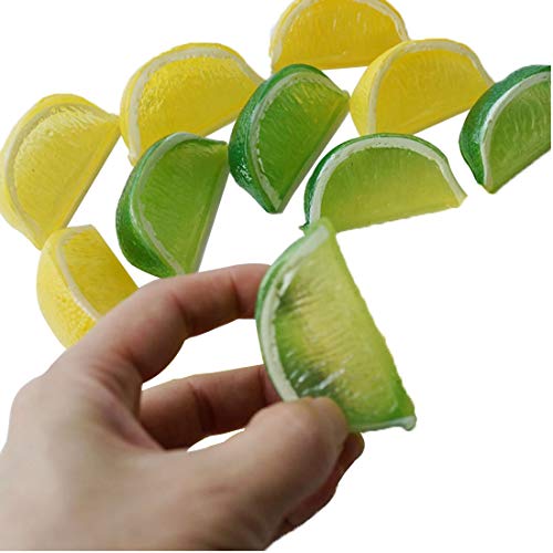 Lorigun 8pcs Falso limón Rebanada de la cuña Decorar Artificial Fruta Limón Bloque Faux Food House Decoration (Verde Amarillo, Cada Color 4Pcs)