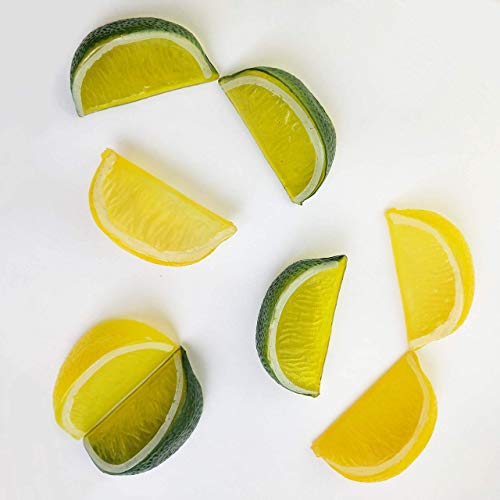 Lorigun 8pcs Falso limón Rebanada de la cuña Decorar Artificial Fruta Limón Bloque Faux Food House Decoration (Verde Amarillo, Cada Color 4Pcs)