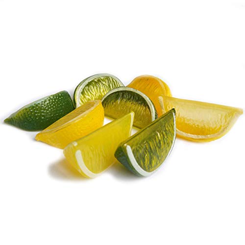 Lorigun 8pcs Falso limón Rebanada de la cuña Decorar Artificial Fruta Limón Bloque Faux Food House Decoration (Verde Amarillo, Cada Color 4Pcs)