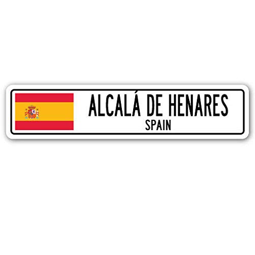 Lotusworld Señal de calle de aluminio con bandera de España de Alcalle de Henares, 4 x 16 pulgadas