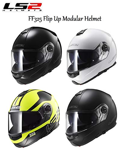 LS2 FF325 Strobe Flip Up Casco de Moto Negro, Blanco, Hi Viz Nuevo para 2019, Hombre, Negro Mate, Medium