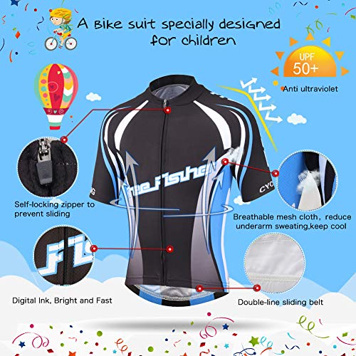 LSHEL Traje Ciclismo Niños para Verano, Ciclismo Maillot y Culotte Ciclismo para Deportes al Aire Libre Ciclo Bicicleta, Azul Negro, 6-7 Años