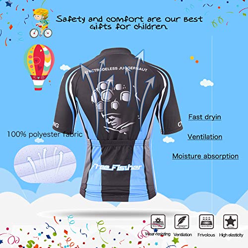 LSHEL Traje Ciclismo Niños para Verano, Ciclismo Maillot y Culotte Ciclismo para Deportes al Aire Libre Ciclo Bicicleta, Azul Negro, 6-7 Años