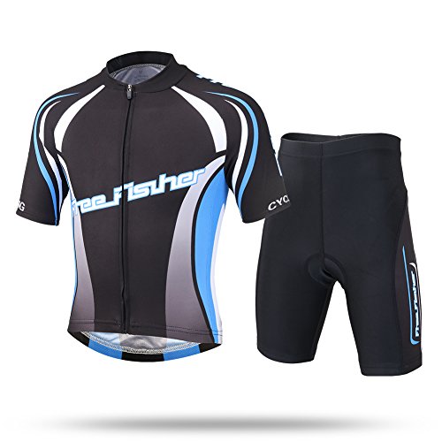 LSHEL Traje Ciclismo Niños para Verano, Ciclismo Maillot y Culotte Ciclismo para Deportes al Aire Libre Ciclo Bicicleta, Azul Negro, 6-7 Años