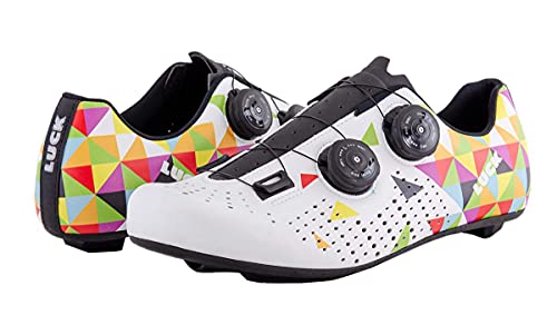 LUCK Genius Graffiti | Zapatillas Ciclismo Carretera Blancas | Hombre y Mujer | Bicicleta Carretera | Suela Carbono | Doble Cierre Rotativo (44, Blanco)