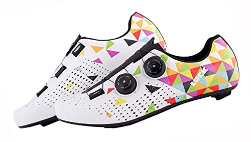 LUCK Genius Graffiti | Zapatillas Ciclismo Carretera Blancas | Hombre y Mujer | Bicicleta Carretera | Suela Carbono | Doble Cierre Rotativo (44, Blanco)