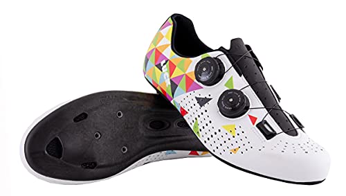 LUCK Genius Graffiti | Zapatillas Ciclismo Carretera Blancas | Hombre y Mujer | Bicicleta Carretera | Suela Carbono | Doble Cierre Rotativo (44, Blanco)