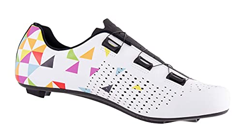 LUCK Genius Graffiti | Zapatillas Ciclismo Carretera Blancas | Hombre y Mujer | Bicicleta Carretera | Suela Carbono | Doble Cierre Rotativo (44, Blanco)