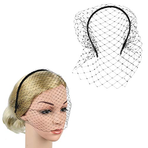 Lurrose diadema velo pelo aro diadema simple elegante tocado de malla para mujer niña (negro)