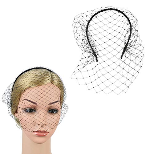 Lurrose diadema velo pelo aro diadema simple elegante tocado de malla para mujer niña (negro)