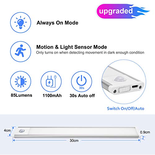 LUXJET 48 LED Luz Armario Con Sensor De Movimiento Y Banda Magnética, iluminación nocturna magnética adhesiva recargable en cualquier lugar, Para Habitaciones De Escaleras cocina