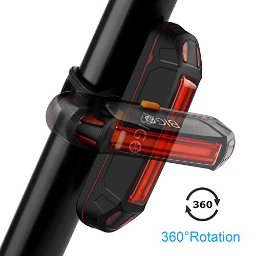 Luz Trasera para Bicicleta Recargable USB, Super Brillante Rojo Luz LED Bici de 100 Lúmenes, Impermeable, 180 ° Faro Trasero Bici para Máxima Seguridad de Ciclismo