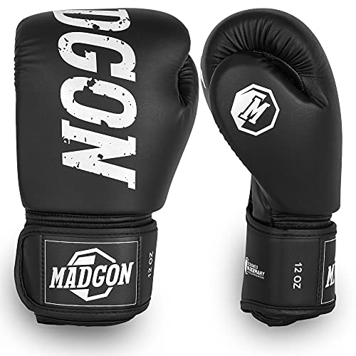 MADGON Guantes de Boxeo Hechos del Mejor Material para Larga Durabilidad – Guantes de Kick Boxing, Guantes de Artes Marciales, Guantes MMA y Sparring - Óptima Absorción de Impactos – Bolsa Incluida