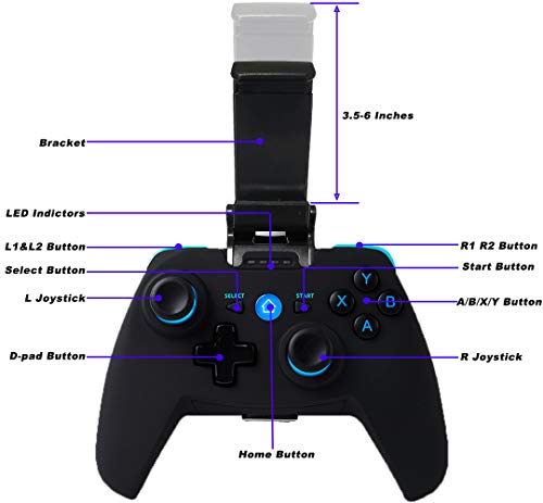 Maegoo Mando Android/PC/PS3, Bluetooth Inalámbrico Mando Android Móvil Game con Soporte Retráctil, 2.4g Inalámbrico PC/PS3/TV Mando Gamepad Joysitck Joypad con Doble Vibración