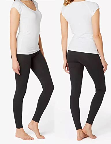 MAGIC SELECT Legging básico de algodón Largo, Malla elástica de Deporte para Mujer (Negro L)