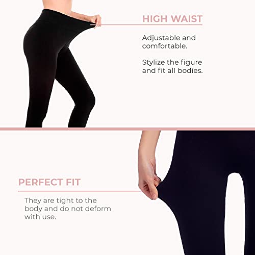 MAGIC SELECT Legging básico de algodón Largo, Malla elástica de Deporte para Mujer (Negro L)