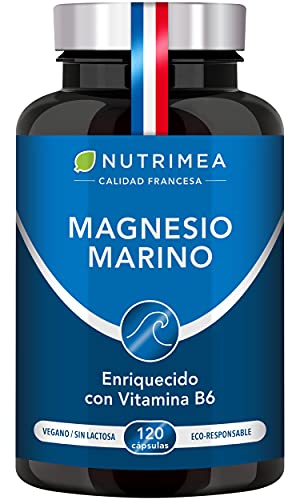 Magnesio Marino con Vitamina B6 | Alivio Calambres Cansancio Fatiga Potente Suplemento Articulaciones Huesos Piel Energía Deportistas | 120 cápsulas Cura de 4 Meses |Hasta 300mg/día