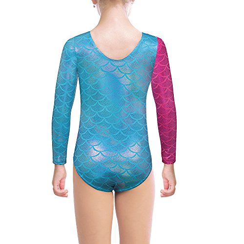 Maillot clásico de ballet de manga larga con leotardos para niño y niña, en negro con rayas, velero y malla, ideal como disfraz (2-15 años), niña, Mermaid, 140(7-8 Jahre)