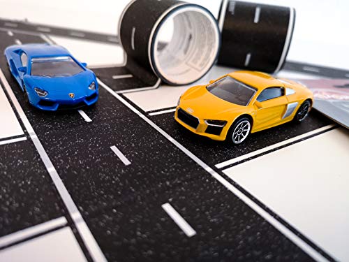 Majorette 212058195 Playtape Road Tape - Cinta adhesiva para niños, coches de juguete, diseño de calle autoadhesivo, 1 unidad, color negro y blanco, 4,5 m de largo