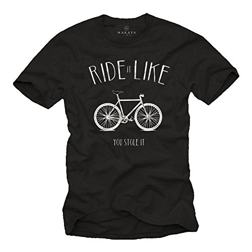 MAKAYA Ride It Like You Stole It - Camiseta Bicicleta Negra Hombre con Mensaje Divertida L
