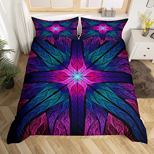 Mandala Funda de edredón Boho Floral Funda de edredón Gitano Chic Exótico Juego de ropa de cama Abstracta Colorida Funda de edredón para Niños Niñas Regalo Decorativo 3pcs Ropa de cama Tamaño doble
